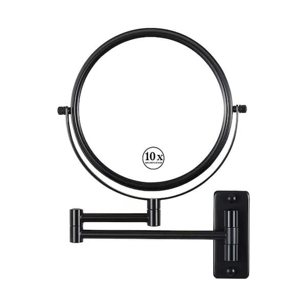 Tileon 8 in. Small Round 10X HD Magnifying Double Sided Telescopic Bathroom Makeup Mirror in Black