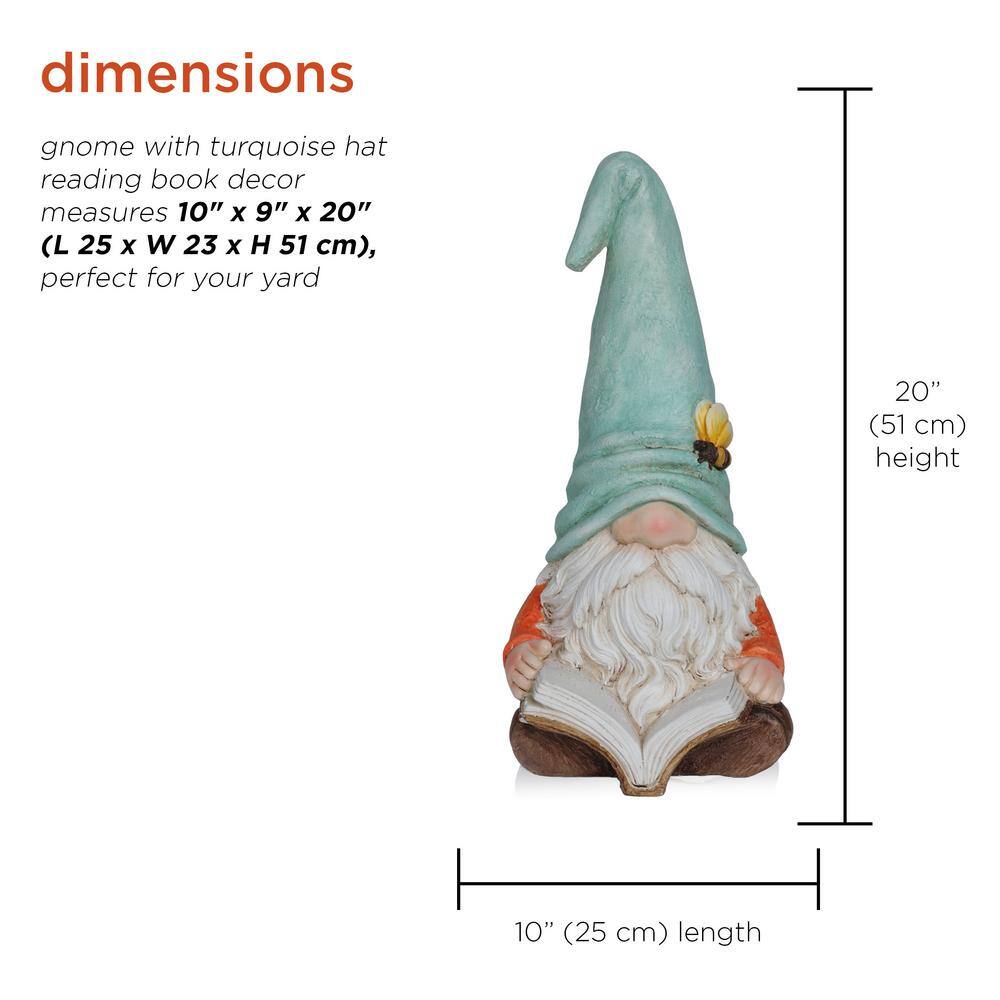 Whimsical Ceramic Gnome with Turquoise Hat Reading Book