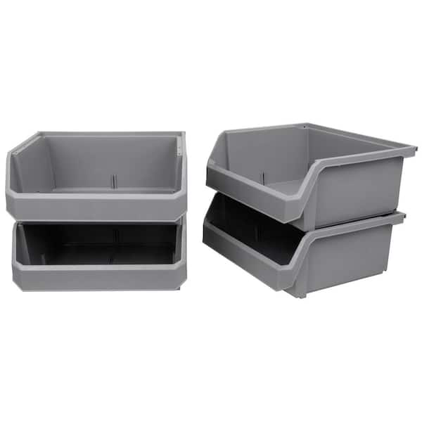 Extra Large 16.5" D x 14.75" W x 26.75" H Grey Plastic Stackable Storage Bin Containers for Organizing (4-Pack)