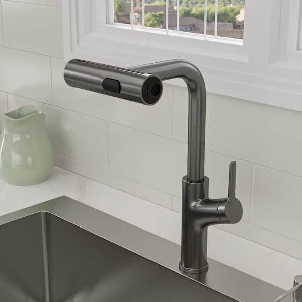 Gunmetal Black 8 in. 360° Swivel Waterfall Pull Out Sprayer Kitchen Faucet with 4-Water Flow Modes