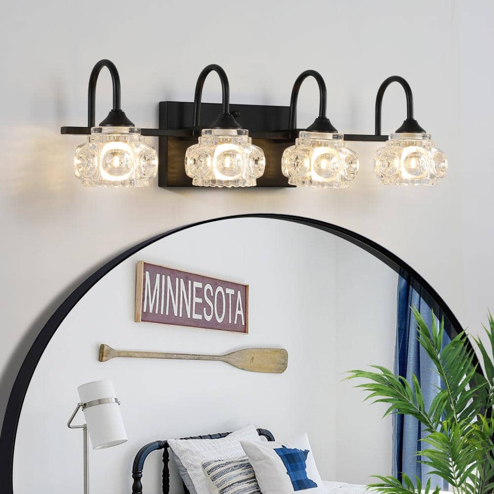 "23"" Retro 4-Light Black Finish with Crystal Glass Shades, Wall Mounted Fixture for Bathroom Mirror" price history on PriceWatchPro
