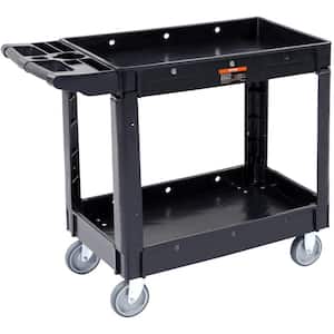 2-Shelf Utility Service Cart 550 lbs. Plastic Rolling Utility Cart with 360° Swivel Wheels and Ergonomic Storage Handle