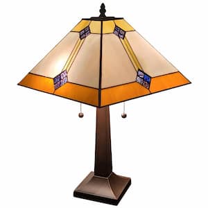 Charlie 10 in. Dark Brown Integrated LED Candlestick Interior Lighting Table Lamp for Living Room w/Beige Glass Shade