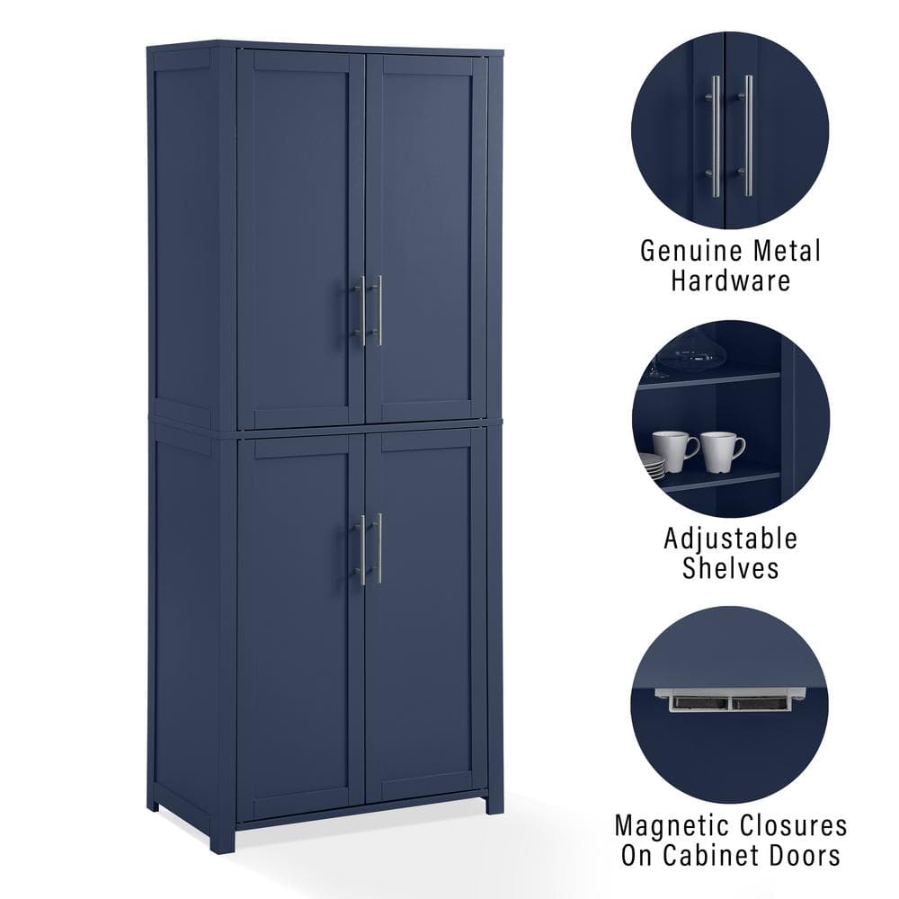 Navy Shaker-Style Tall Kitchen Storage Pantry with Adjustable Shelves