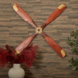 44 in. x  44 in. Wood Brown 4 Blade Airplane Propeller Wall Decor with Aviation Detailing