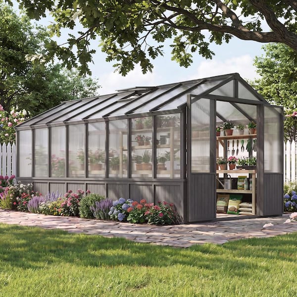 Sizzim 8 ft. x 16 ft. Wooden Garden Plant Greenhouse for Outdoors
