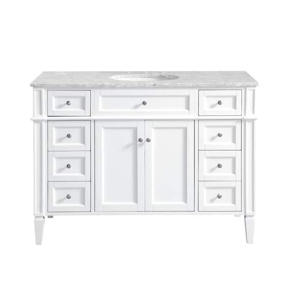 Unbranded 48 in. W x 21.5 in. D x 21.5 in. H Single Bathroom Vanity in White with White Marble Vanity Top and White Basin