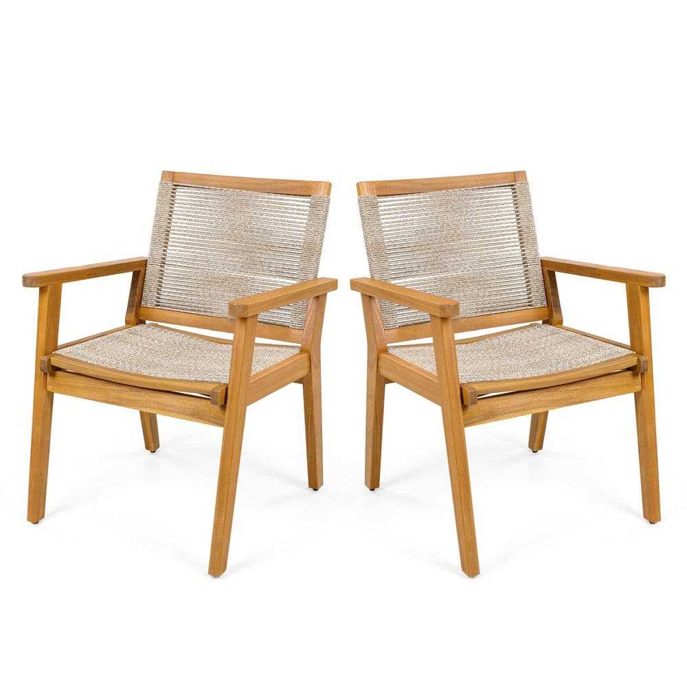 Teak Wood Outdoor Dining Chair, Patio Lounge Chair with Mix Brown Rope Set of 2 400 lbs Capacity price history on PriceWatchPro