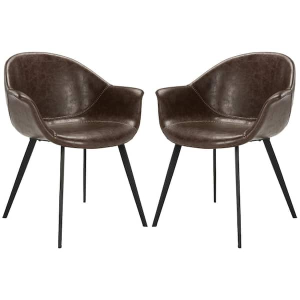 SAFAVIEH Dublin Dark Brown/Black Leather Dining Chair (Set of 2)