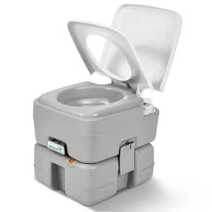 2.6 Gal. Gray Portable Toilet No Leakage Outdoor Camping Flush Toilet with Waste Tank