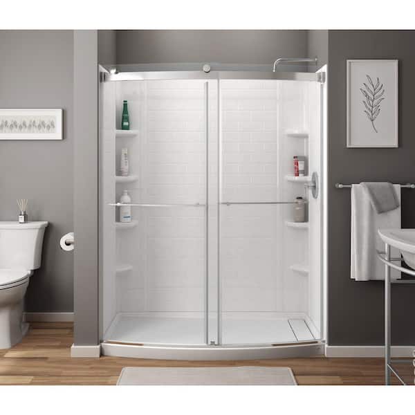 Ovation Curve 58-60 in. W x 72 in. H Sliding Frameless Barn Shower Door in Silver Shine Finish with Clear Glass