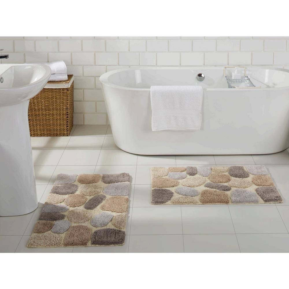 Amethyst Cotton Pebble Pattern Bath Rug Set with Non-Slip Backing