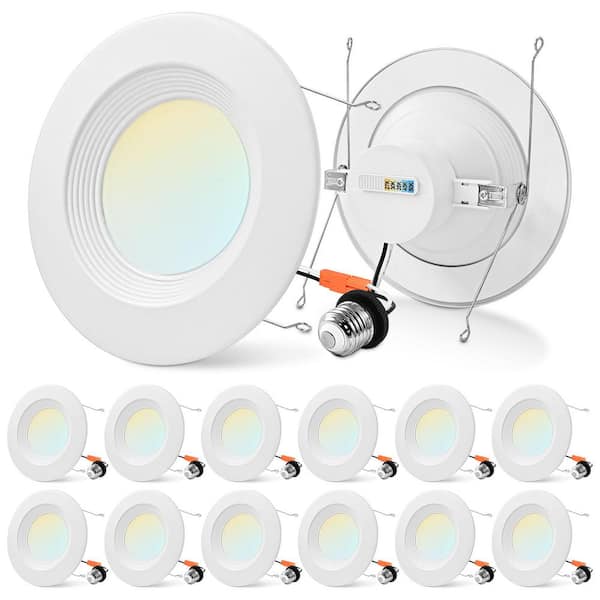 LUXRITE 5/6 in. LED Can Light Adjustable CCT 2700K-5000K 17W=90W 1500LM Dimmable Integrated LED Recessed Baffle Trim (12-Pack)