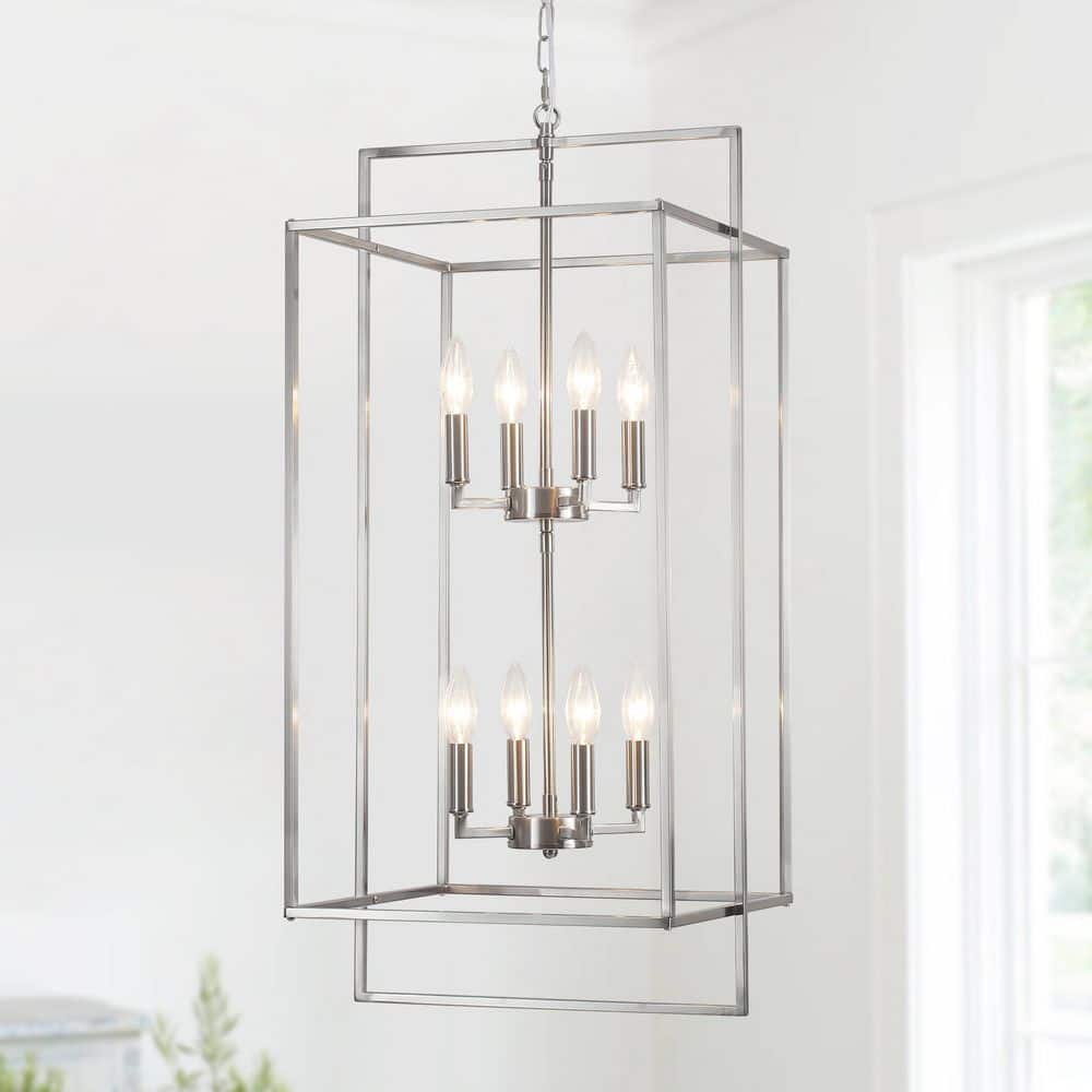 8-Light Sand Nickel Modern Geometric Rectangle Lantern Tiered Hanging Ceiling Chandelier for Living Room price history on PriceWatchPro