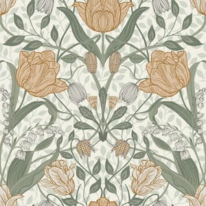 Tulipa Green Floral Wallpaper Sample