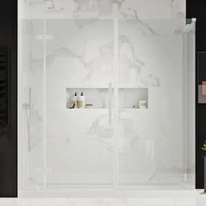 Tampa 72 in. L x 36 in. W x 72 in. H Corner Shower Kit with Pivot Frameless Shower Door in SN and Shower Pan