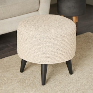 17 in. Beige Polyester Chevron Textured Stool with Black Wooden Legs