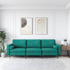 88.5 in. Width Modern Modular 3-Seat Sofa Couch with Side Storage Pocket and Metal Leg Teal