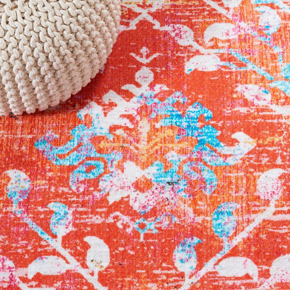 Orange and Light Blue 8' x 10' Synthetic Washable Area Rug