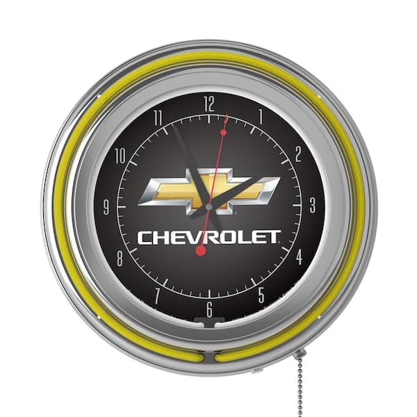 Chevrolet Yellow Logo Lighted Analog Neon Clock GM8CH-HD - The