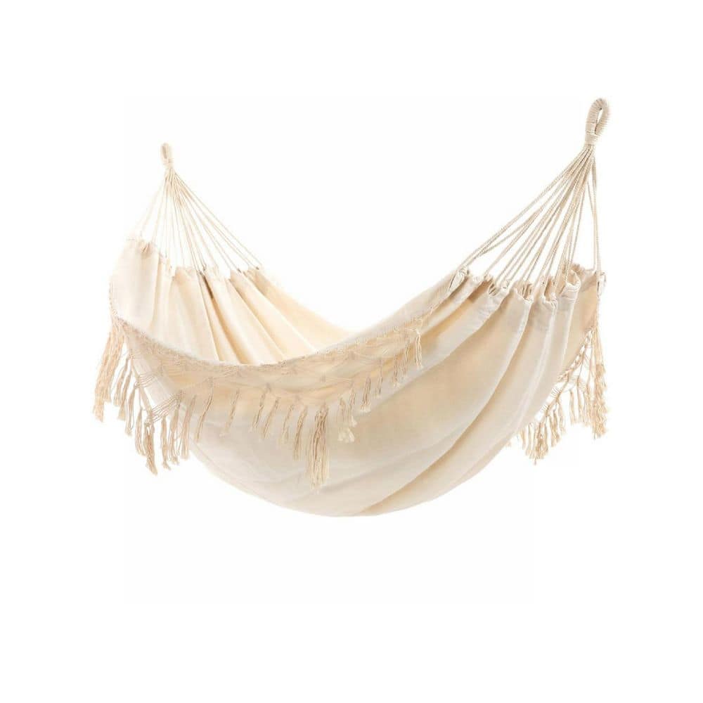 はむページ 9 ft. Double Boho Hammock Bed Hammock with Tassels in Beige