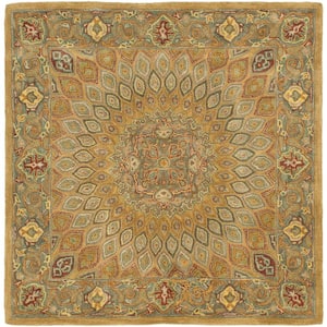 Heritage Light Brown/Gray 4 ft. x 4 ft. Square Border Area Rug