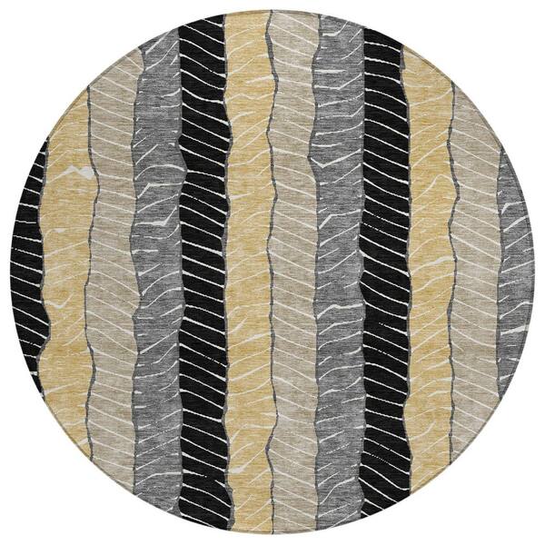 Chantille Machine Washable Indoor/Outdoor Abstract ACN3039 Black 8 ft. x 8 ft. Round Rug