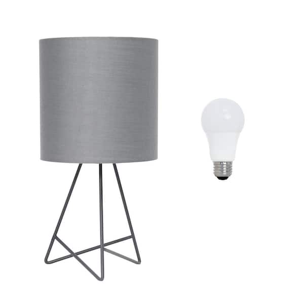 Simple Designs 14 in. Gray Down to The Wire Table Lamp for Bedroom with LED Bulb Included