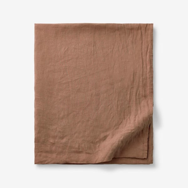 The Company Store Legends Hotel Terracotta Solid Washed Linen Queen Flat Sheet