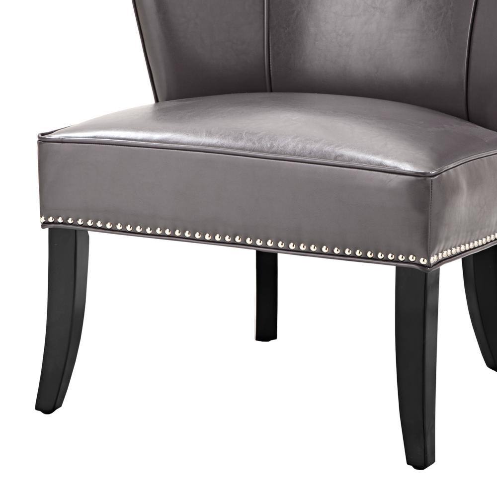 Elegant Gray Faux Leather Armless Accent Chair with Silver Nailhead Trim