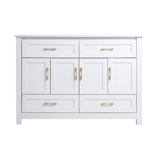 48 in. Single Sink 4 Doors 4 Drawers Freestanding White Bath Vanity with White Ceramic Top Unassembled