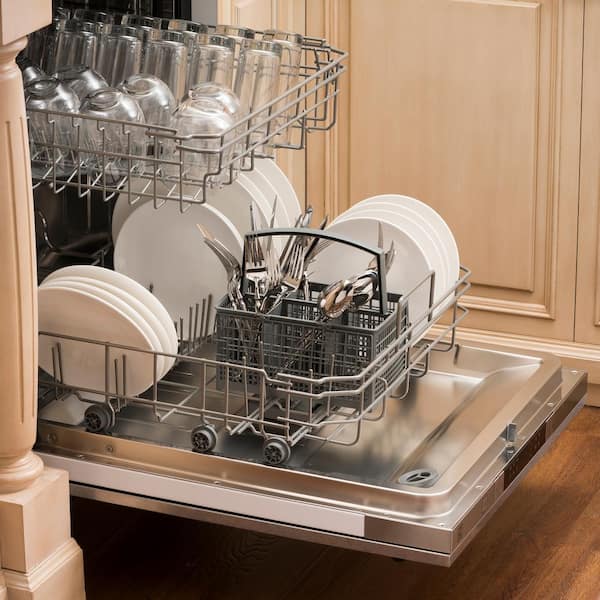 24 in. Top Control Built-In Dishwasher with Satin Stainless Steel Panel and Stainless Steel Tub with Modern Handle