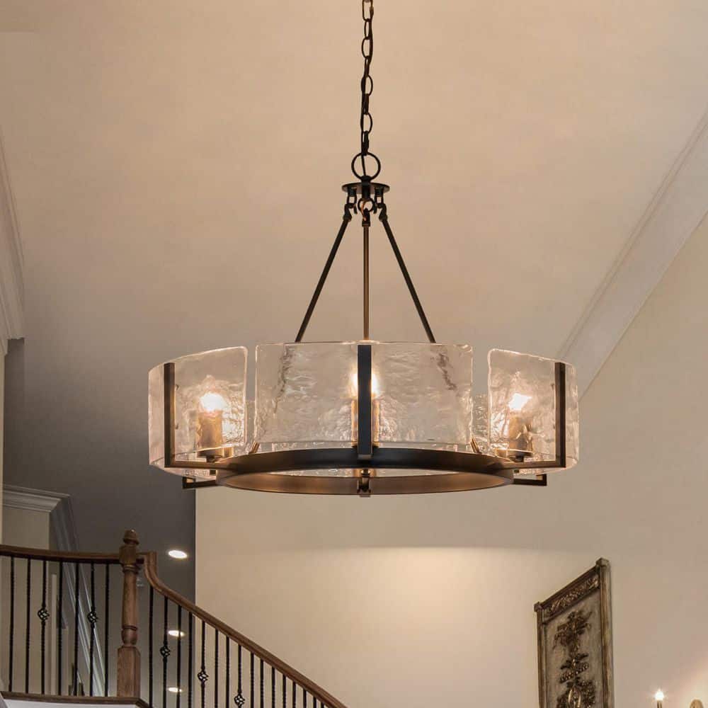 Chloe 6-Light Farmhouse Black Wagon Wheel Rippled Glass Chandelier price history on PriceWatchPro