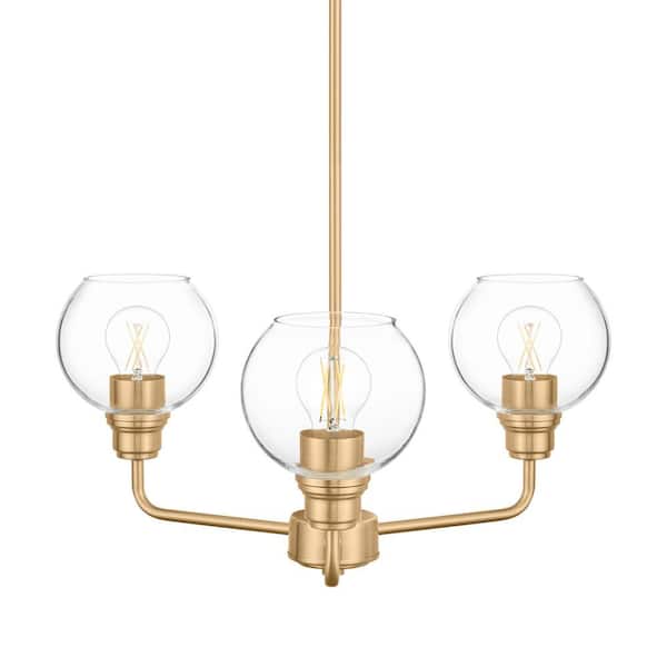 Hampton Bay Florabelle 3-Light Chandelier Antique Gold Clear Globe Glass Shades