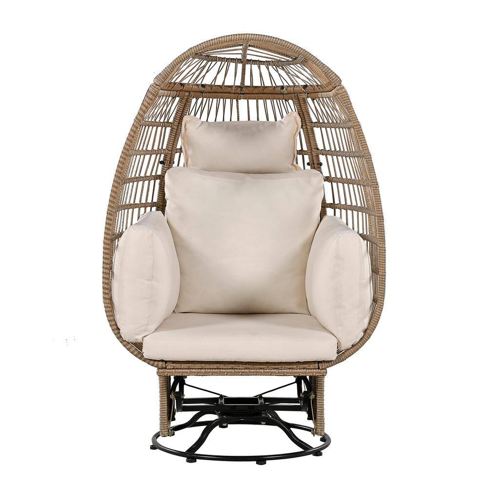 Zeus & Ruta Brown Wicker Outdoor Swivel Patio Egg Lounge Chair with ...