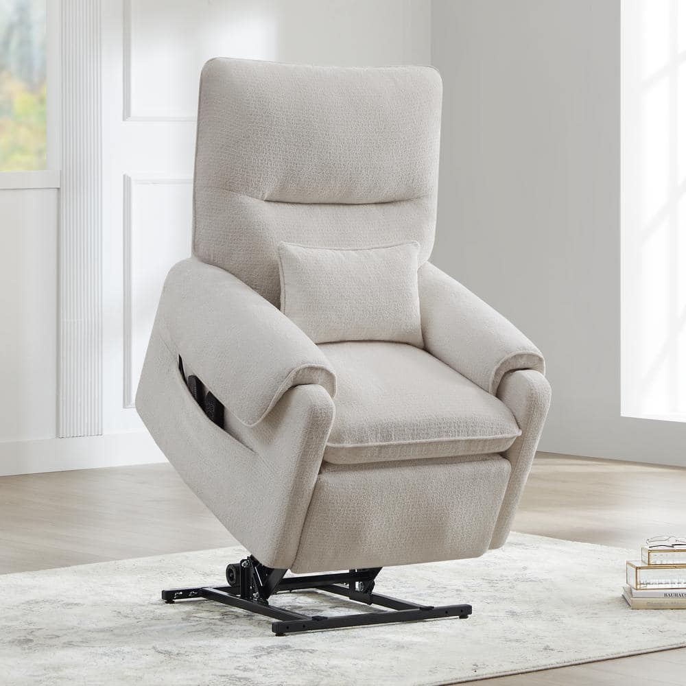 Spruce & Spring Crius Cream Fabric Lift Assist Power Recliner with ...