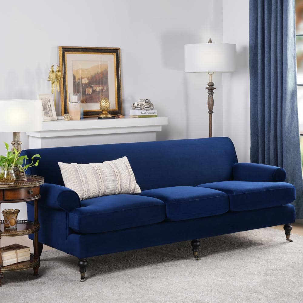 Alana Navy Blue Velvet Lawson Sofa with Removable Cushions