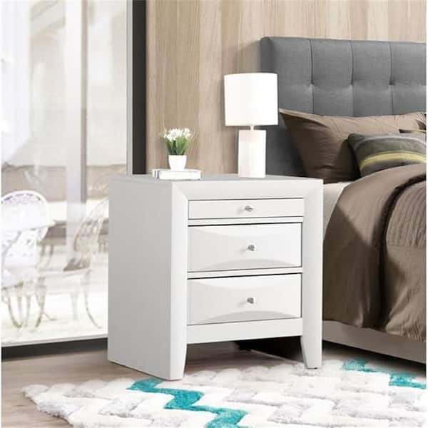 White Finish, 3 Drawers Nightstand
