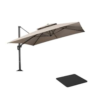 12 ft. Square Olefin 2-Tier Aluminum Cantilever 360° Rotation Patio Umbrella with Base Plate, Beige