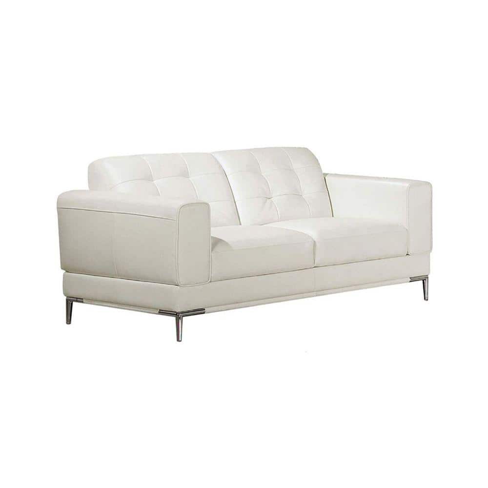 Benjara 36 in. White Solid Faux Leather 2Seater Loveseat with Square