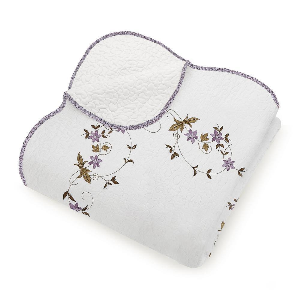 White Twin Cotton Embroidered Quilt Set with Shams