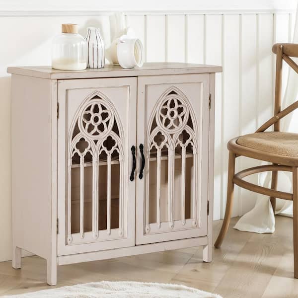 PHI VILLA 32.3 in. Church Design White Accent Storage Cabinet with 2-Door
