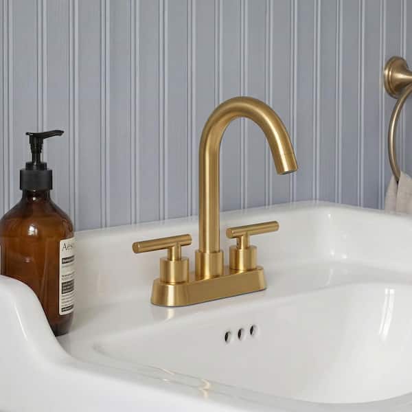 2 or 3-Hole 2-Handle Centerset 8 in. Widespread Bathroom Faucet in Spot Resistant Brushed Gold with Pop-Up Drain