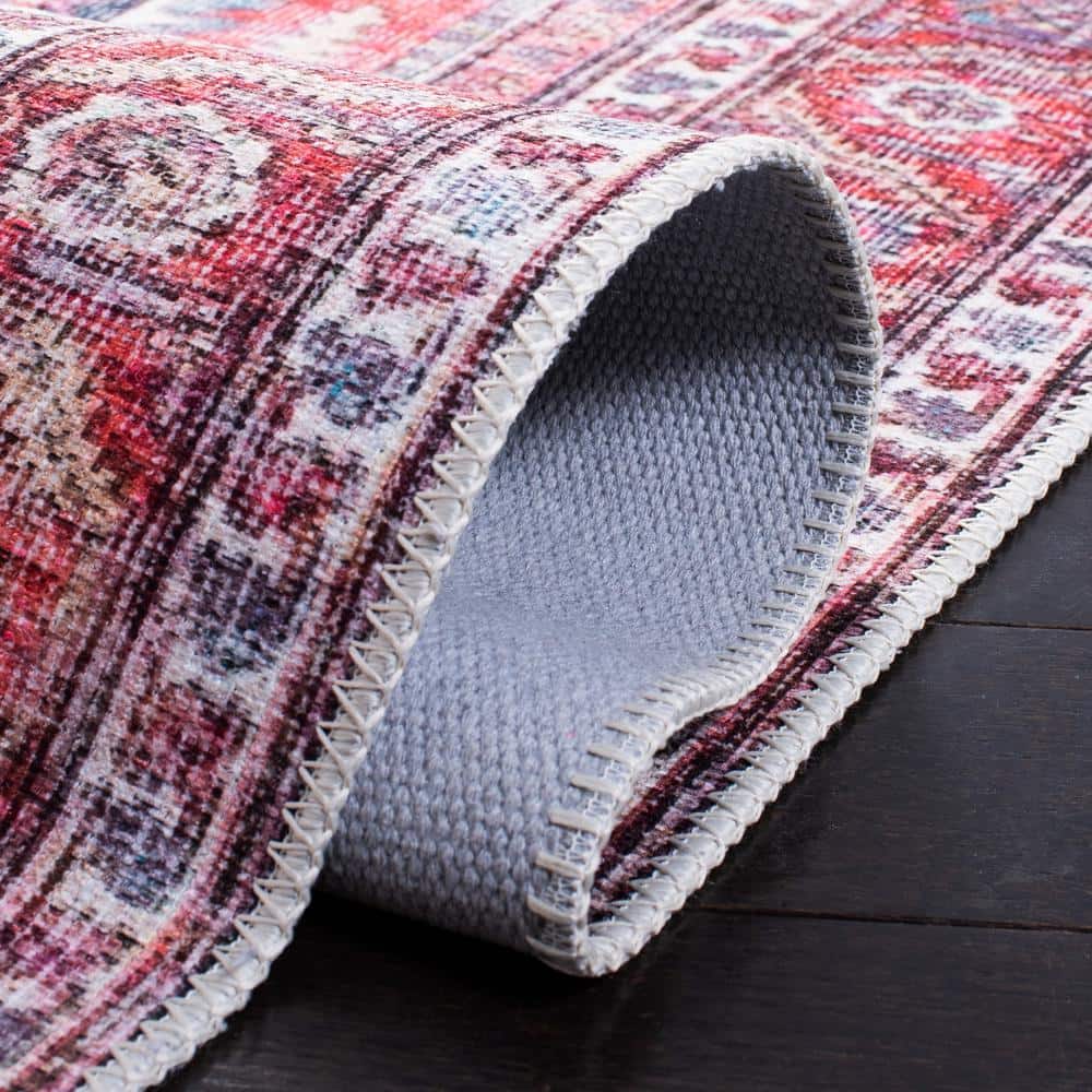 Red and Navy 10' x 14' Machine-Washable Viscose Area Rug