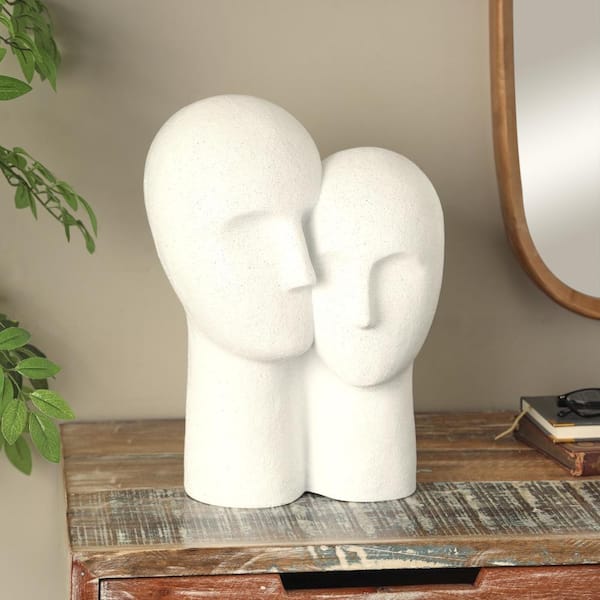 Litton Lane 17 in. White Polystone Head People Sculpture with Speckled Detailing