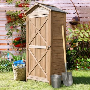 2.1 ft. W x 1.5 ft. D Brown Outdoor Wooden Storage Sheds Lockers with Workstation, 3.5 sq. ft.