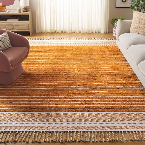Cotton Kilim 6 ft. x 6 ft. Square Natural/Gold Bohemian Striped Area Rug