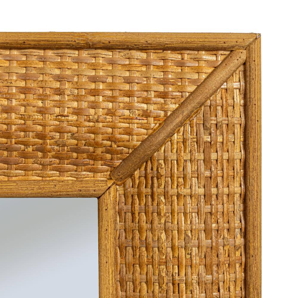 Bohemian Coastal Charm Wood and Rattan Rectangular Wall Mirror