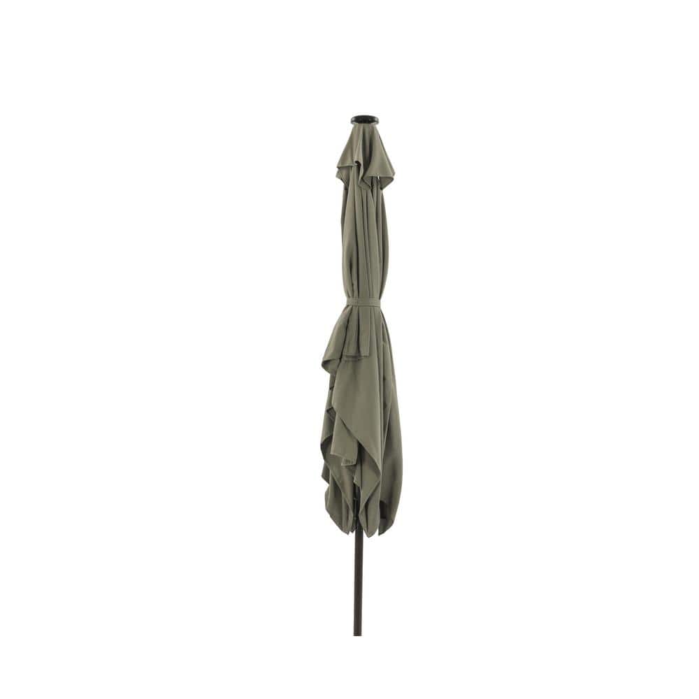 10 ft. x 6.5 ft. Market Rectangular Outdoor Patio Umbrella with LED in Gray