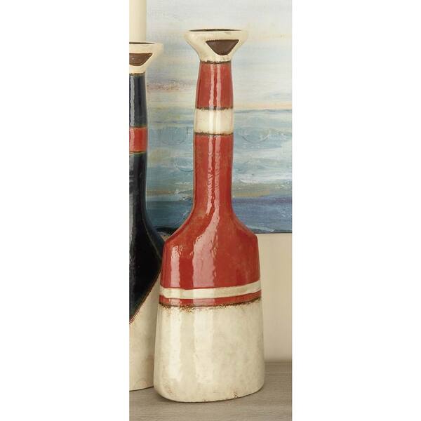 Litton Lane 18 in. Coastal Living Ceramic Paddle Decorative Vase in Red